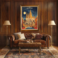 Barcelona Nightscape with Sagrada Familia Travel Poster PosterGoat