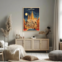 Barcelona Nightscape with Sagrada Familia Travel Poster PosterGoat