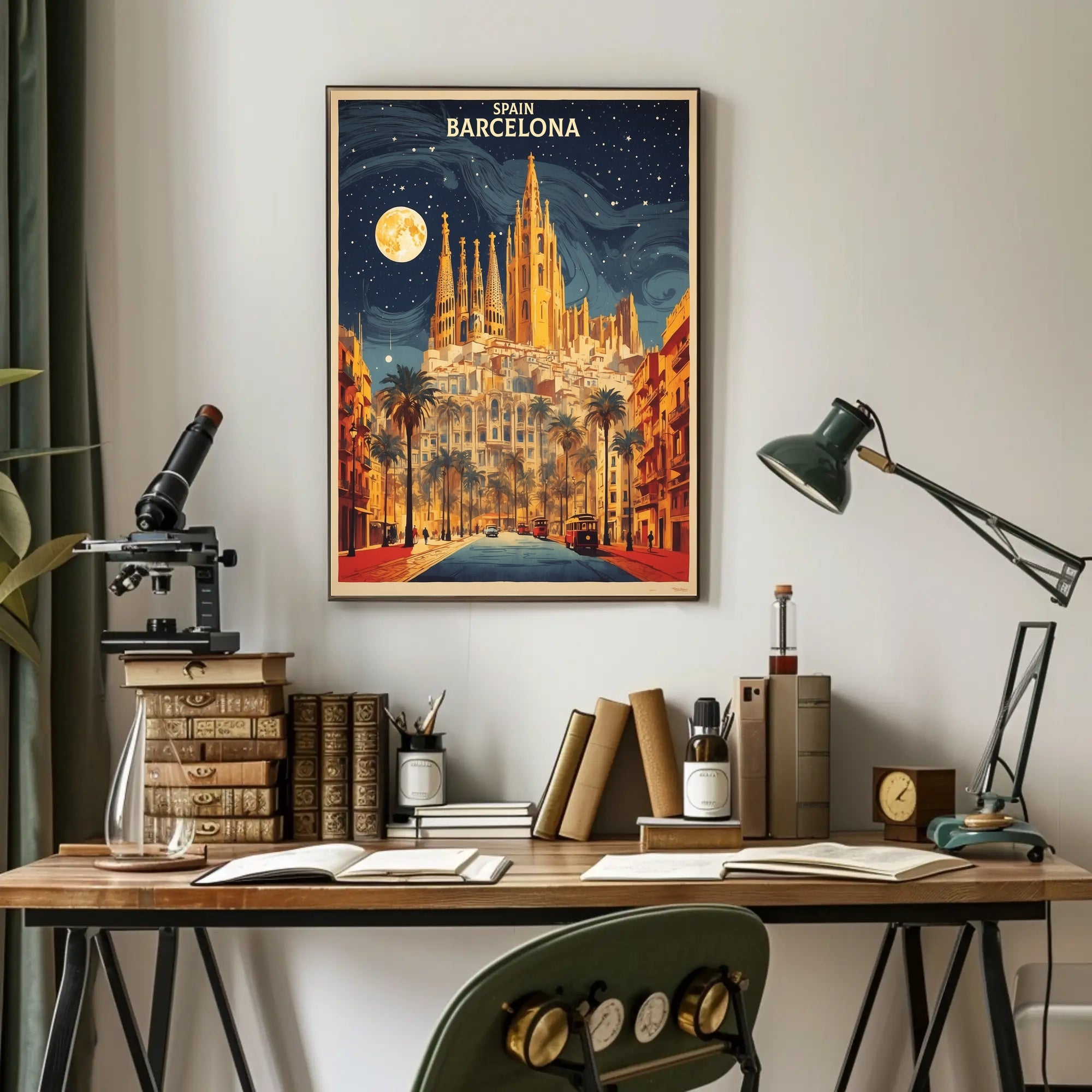 Barcelona Nightscape with Sagrada Familia Travel Poster PosterGoat