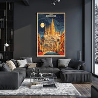 Barcelona Nightscape with Sagrada Familia Travel Poster PosterGoat