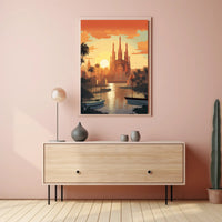 Barcelona Sunset Cityscape with Sagrada Família Travel Poster PosterGoat