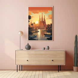 Barcelona Sunset Cityscape with Sagrada Família Travel Poster PosterGoat
