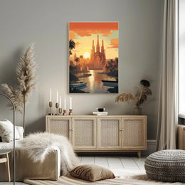 Barcelona Sunset Cityscape with Sagrada Família Travel Poster PosterGoat