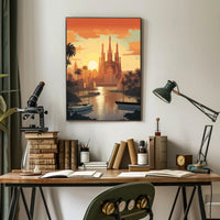 Barcelona Sunset Cityscape with Sagrada Família Travel Poster PosterGoat