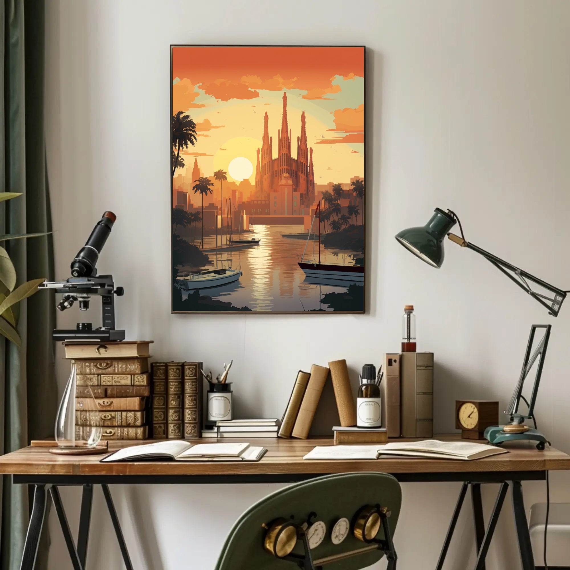 Barcelona Sunset Cityscape with Sagrada Família Travel Poster PosterGoat