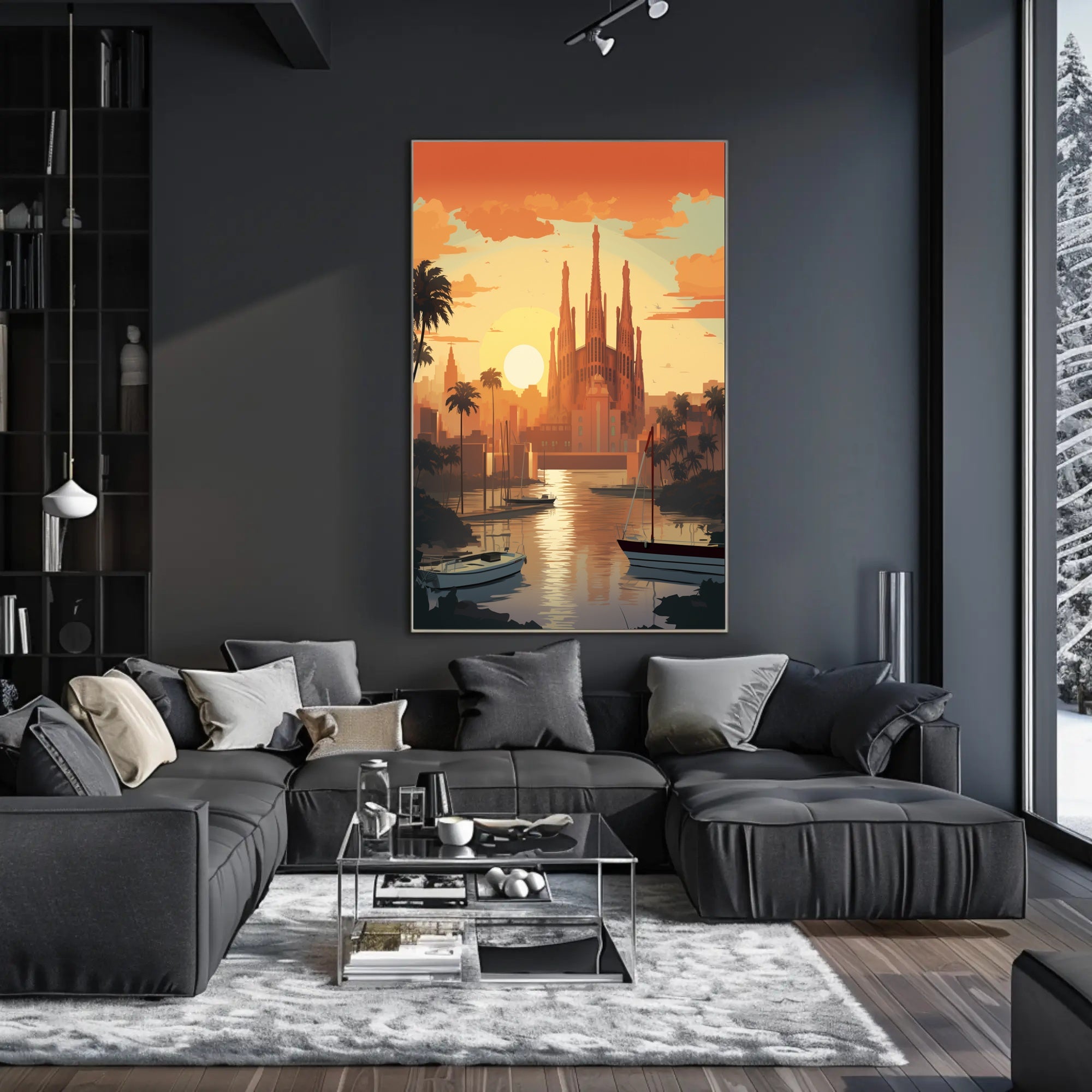 Barcelona Sunset Cityscape with Sagrada Família Travel Poster PosterGoat