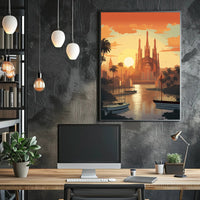Barcelona Sunset Cityscape with Sagrada Família Travel Poster PosterGoat