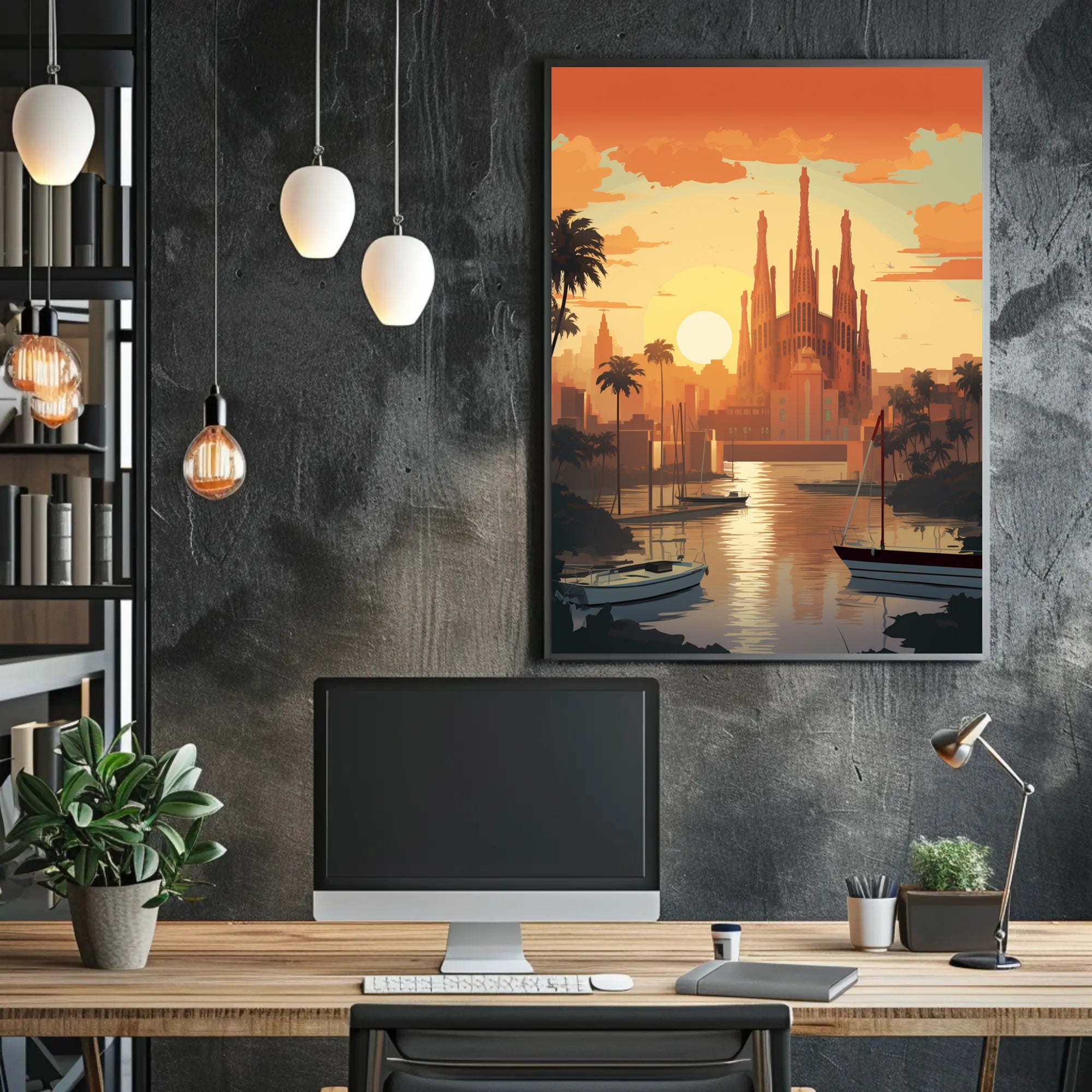Barcelona Sunset Cityscape with Sagrada Família Travel Poster PosterGoat