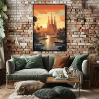Barcelona Sunset Cityscape with Sagrada Família Travel Poster PosterGoat