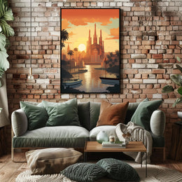Barcelona Sunset Cityscape with Sagrada Família Travel Poster PosterGoat