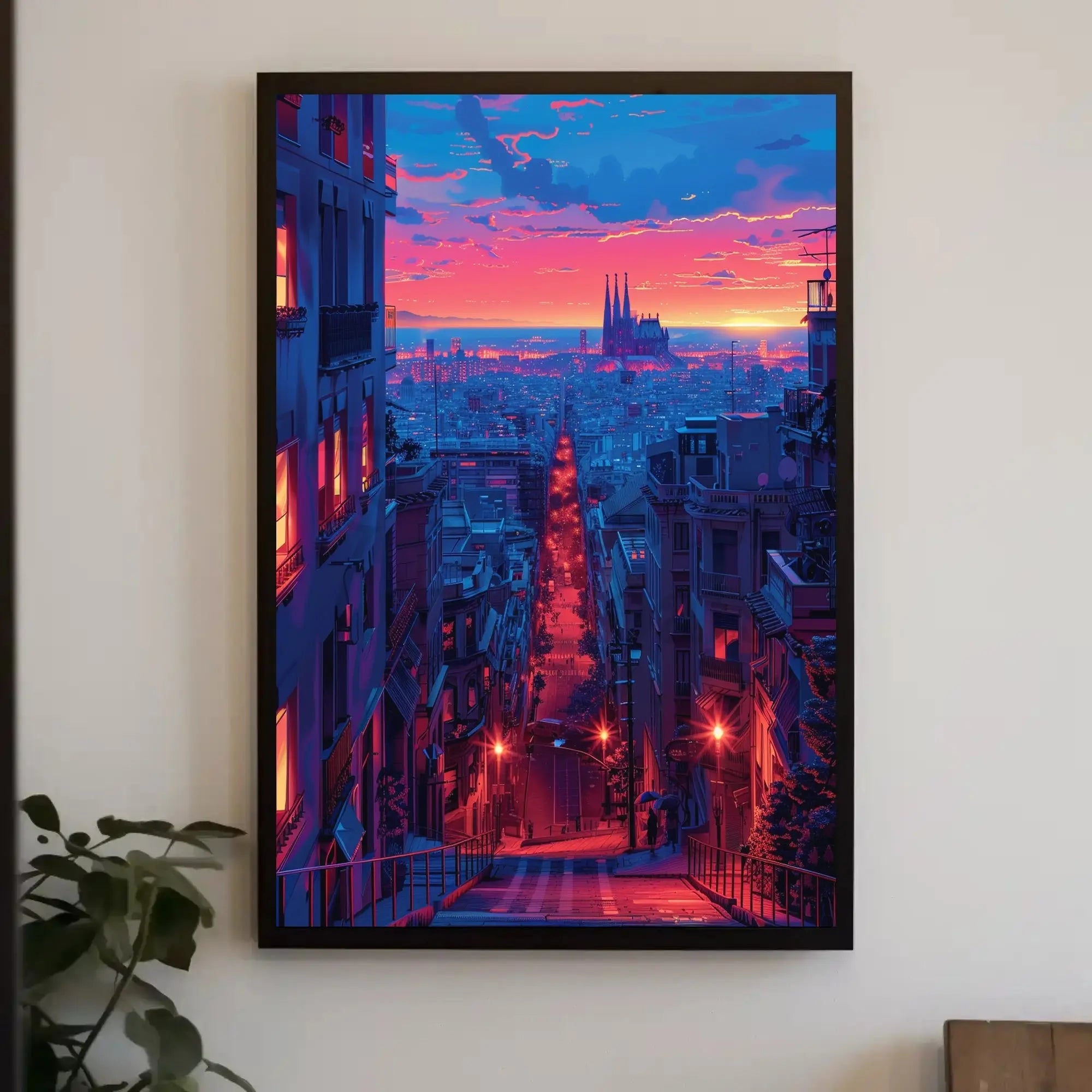 Barcelona Twilight Cityscape: Vibrant Urban Travel Poster PosterGoat