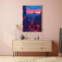 Barcelona Twilight Cityscape: Vibrant Urban Travel Poster PosterGoat