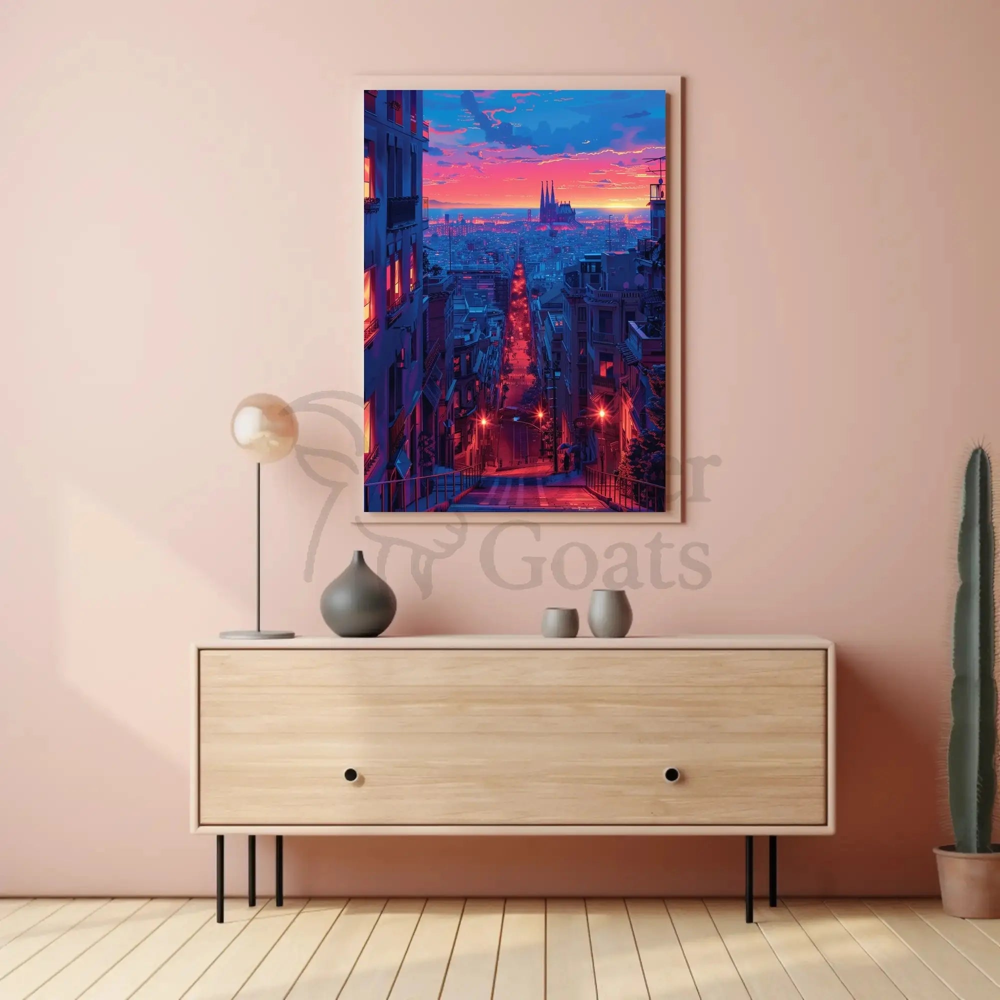 Barcelona Twilight Cityscape: Vibrant Urban Travel Poster PosterGoat