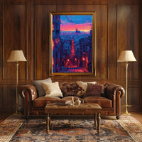 Barcelona Twilight Cityscape: Vibrant Urban Travel Poster PosterGoat