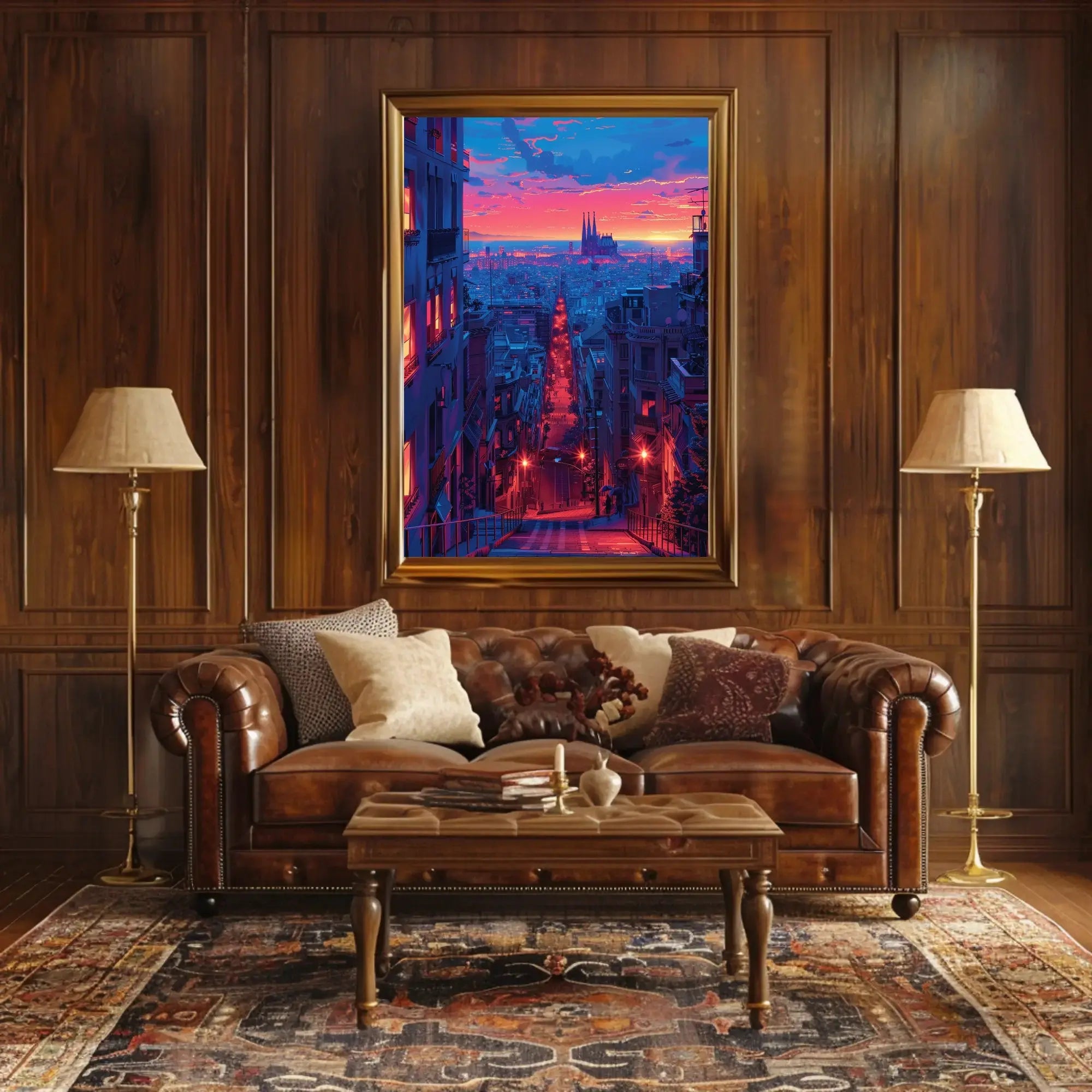 Barcelona Twilight Cityscape: Vibrant Urban Travel Poster PosterGoat
