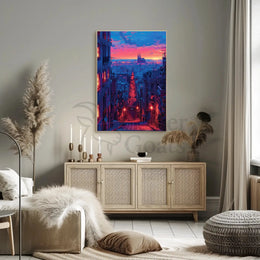 Barcelona Twilight Cityscape: Vibrant Urban Travel Poster PosterGoat