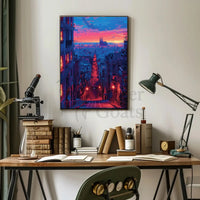 Barcelona Twilight Cityscape: Vibrant Urban Travel Poster PosterGoat