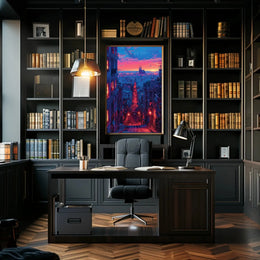 Barcelona Twilight Cityscape: Vibrant Urban Travel Poster PosterGoat