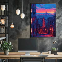 Barcelona Twilight Cityscape: Vibrant Urban Travel Poster PosterGoat