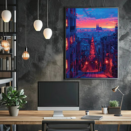 Barcelona Twilight Cityscape: Vibrant Urban Travel Poster PosterGoat