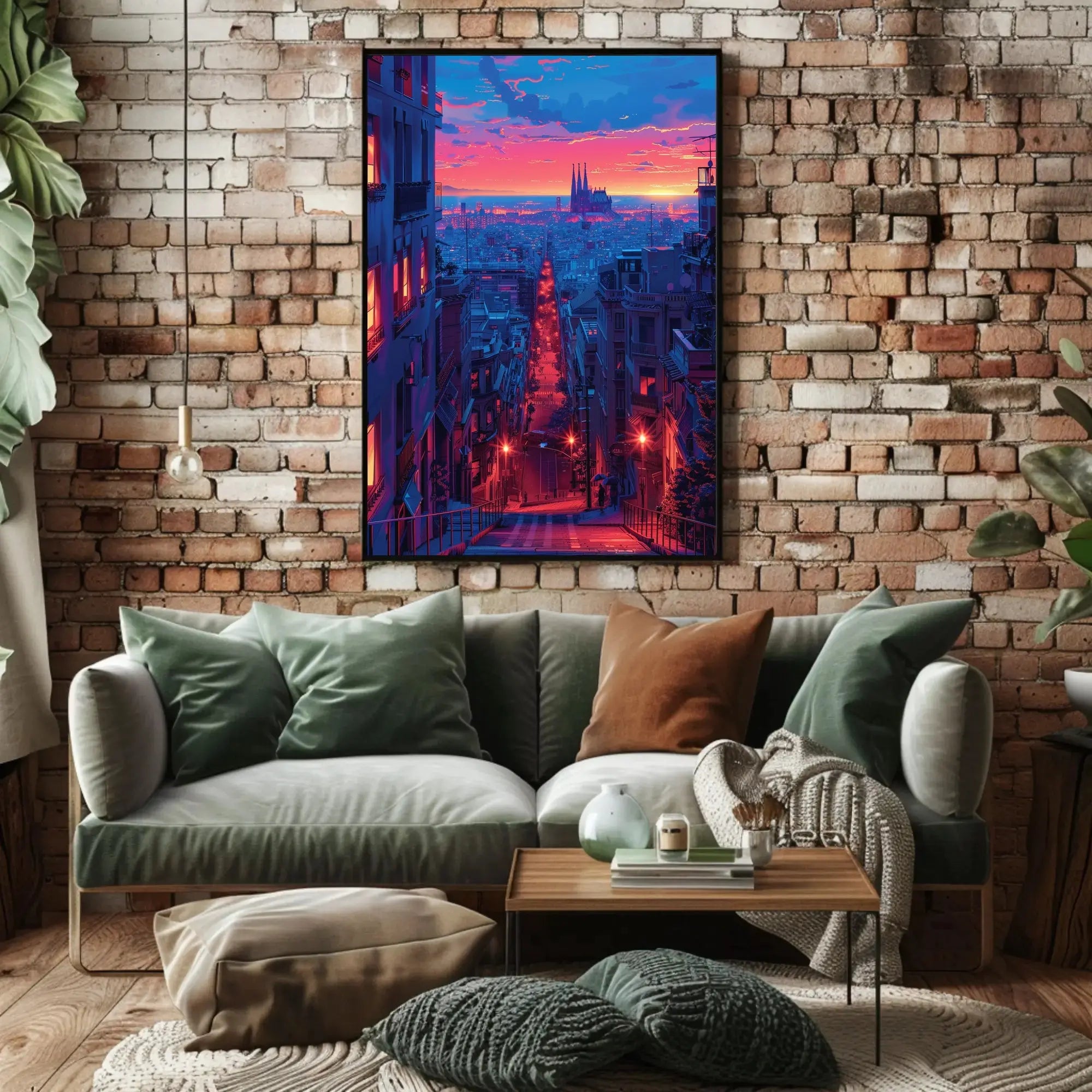 Barcelona Twilight Cityscape: Vibrant Urban Travel Poster PosterGoat