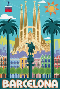 Barcelona's Vibrant Landmarks Celebration Travel Poster PosterGoat