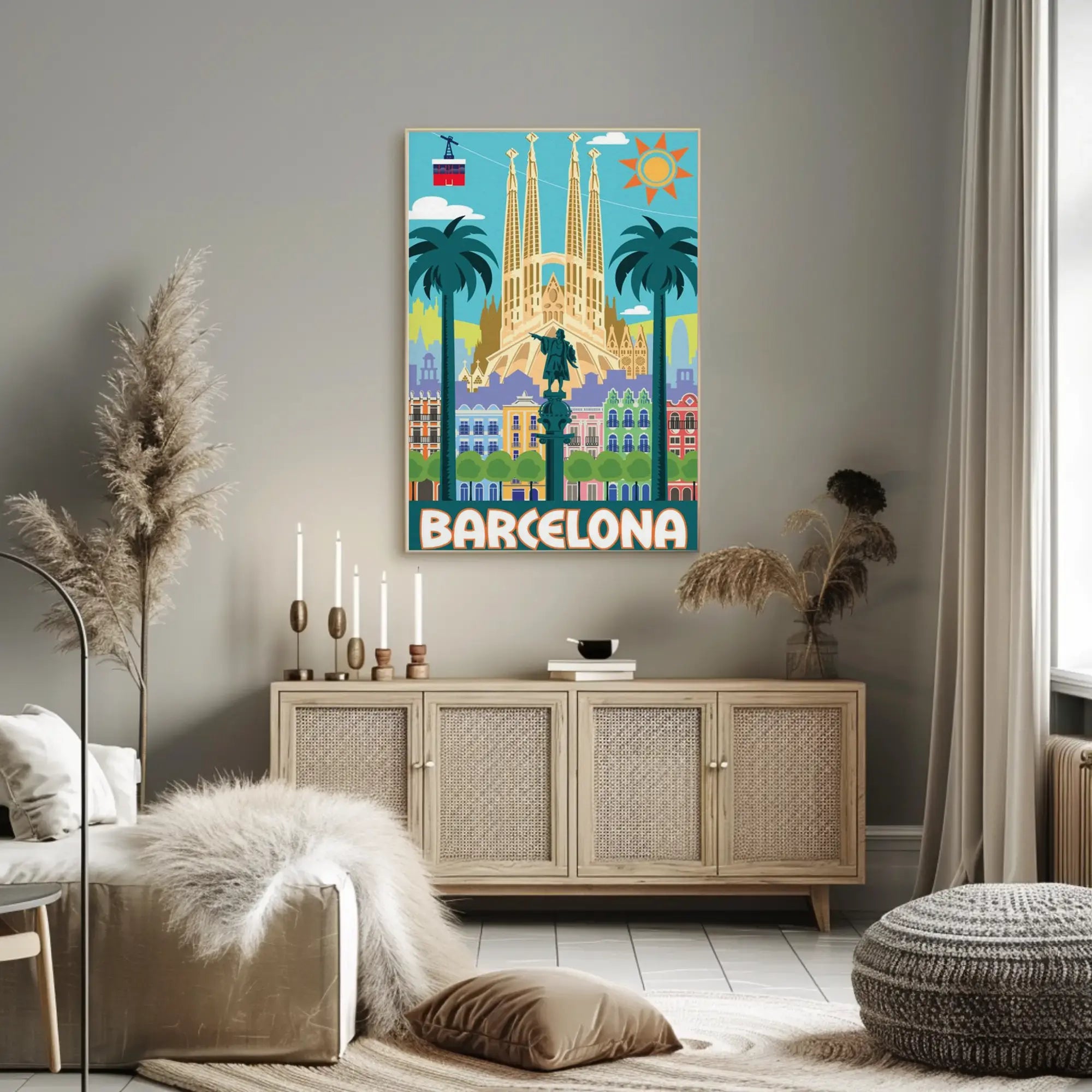 Barcelona's Vibrant Landmarks Celebration Travel Poster PosterGoat