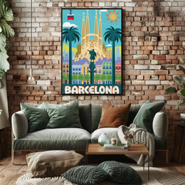Barcelona's Vibrant Landmarks Celebration Travel Poster PosterGoat
