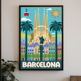 Barcelona's Vibrant Landmarks Celebration Travel Poster PosterGoat