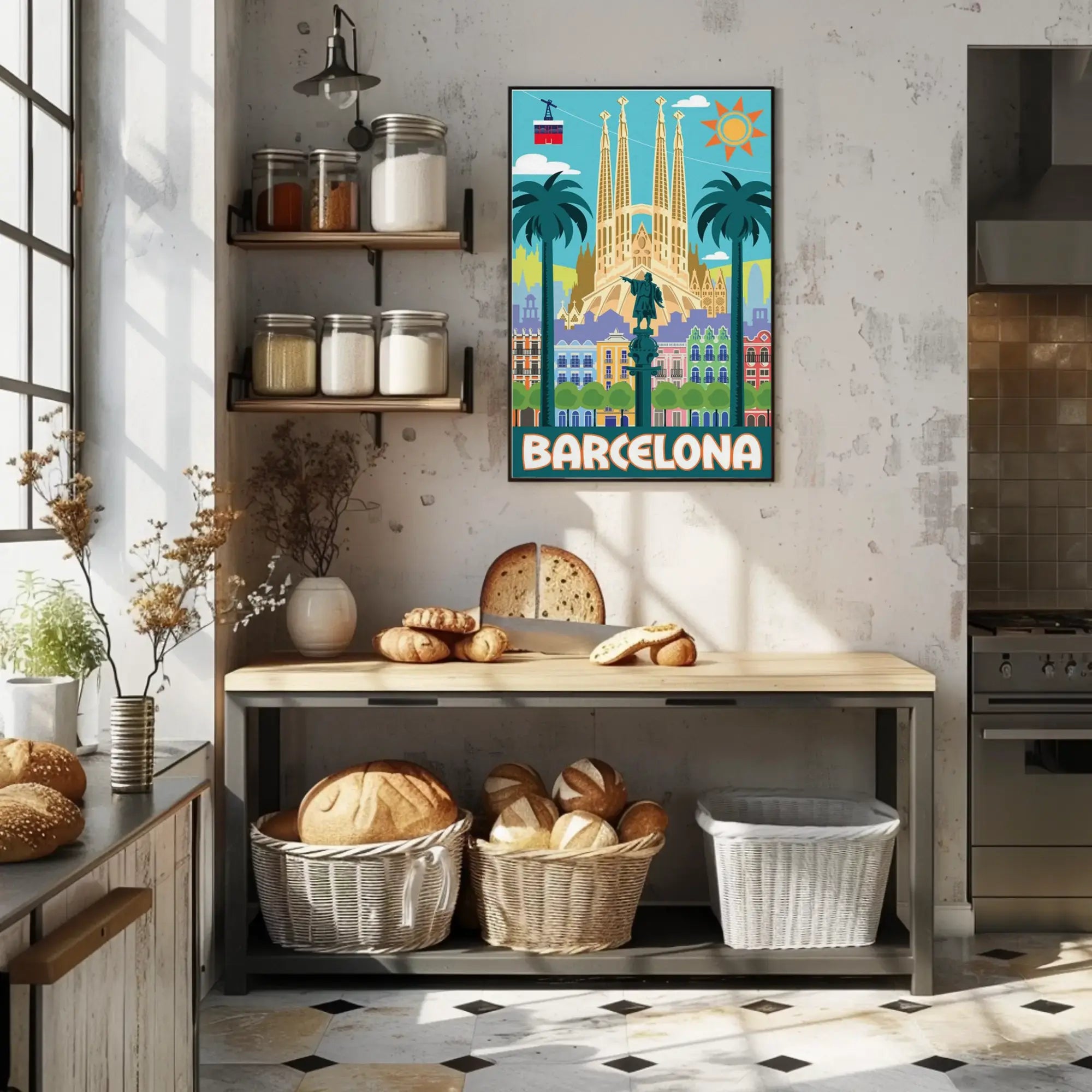 Barcelona's Vibrant Landmarks Celebration Travel Poster PosterGoat