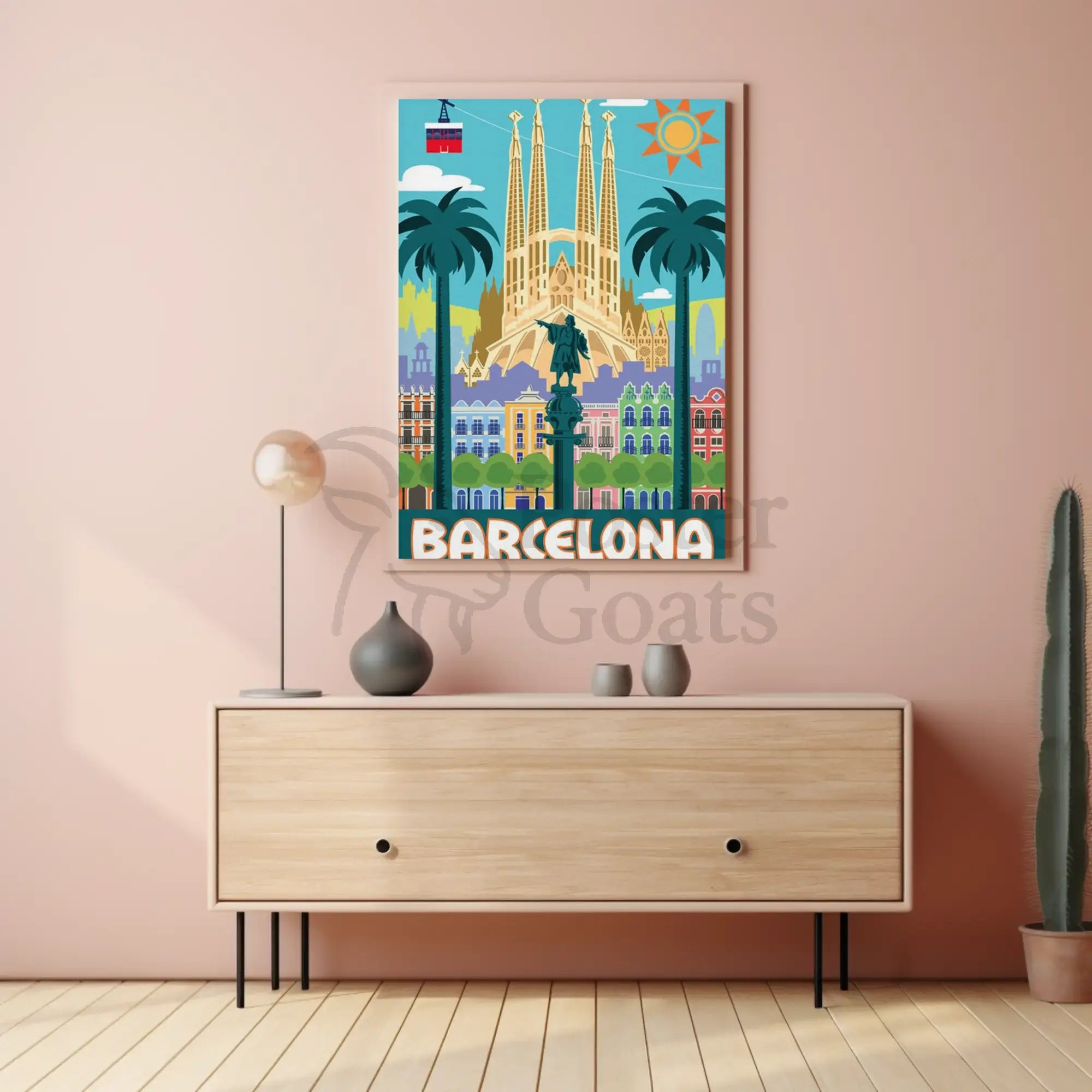 Barcelona's Vibrant Landmarks Celebration Travel Poster PosterGoat
