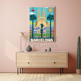 Barcelona's Vibrant Landmarks Celebration Travel Poster PosterGoat