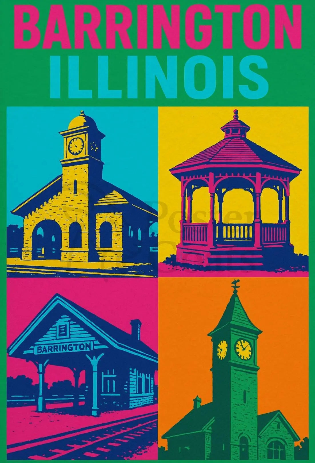 Barrington Illinois Pop-Art Heritage Travel Poster PosterGoat