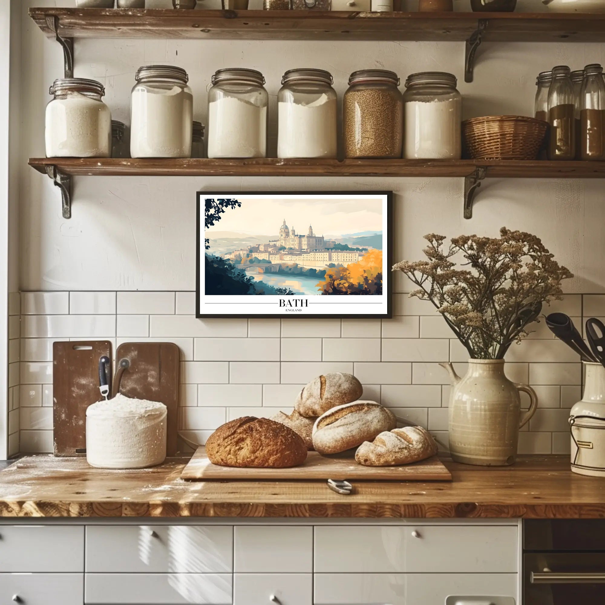 Bath Cityscape: Artistic Illustration of Georgian Architecture - Urban or Cityscape Poster PosterGoat