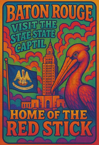 Baton Rouge Retro Pelican Travel Poster PosterGoat