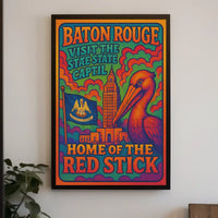 Baton Rouge Retro Pelican Travel Poster PosterGoat
