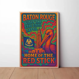 Baton Rouge Retro Pelican Travel Poster PosterGoat