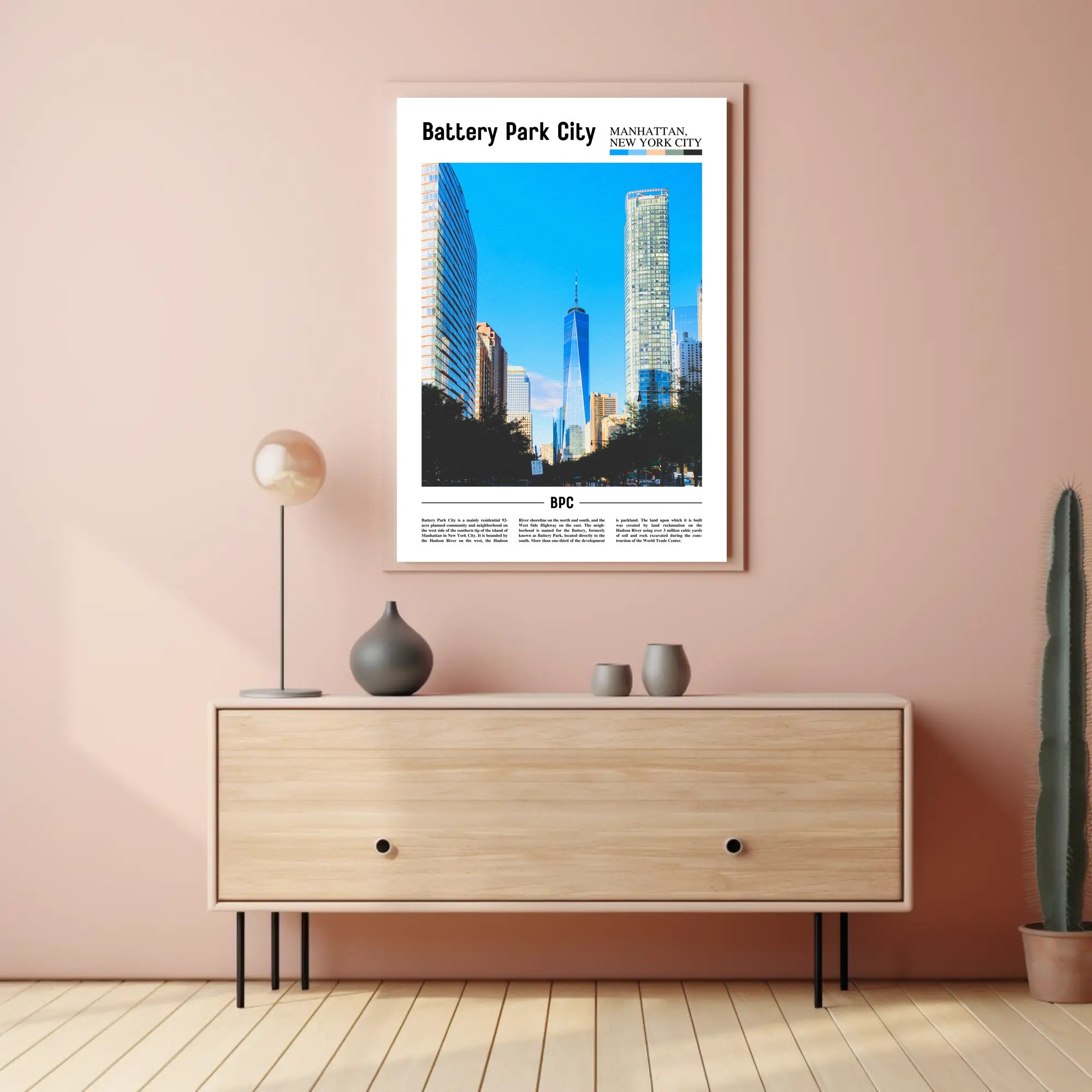 Battery Park City Modern Skyline Travel Poster PosterGoat