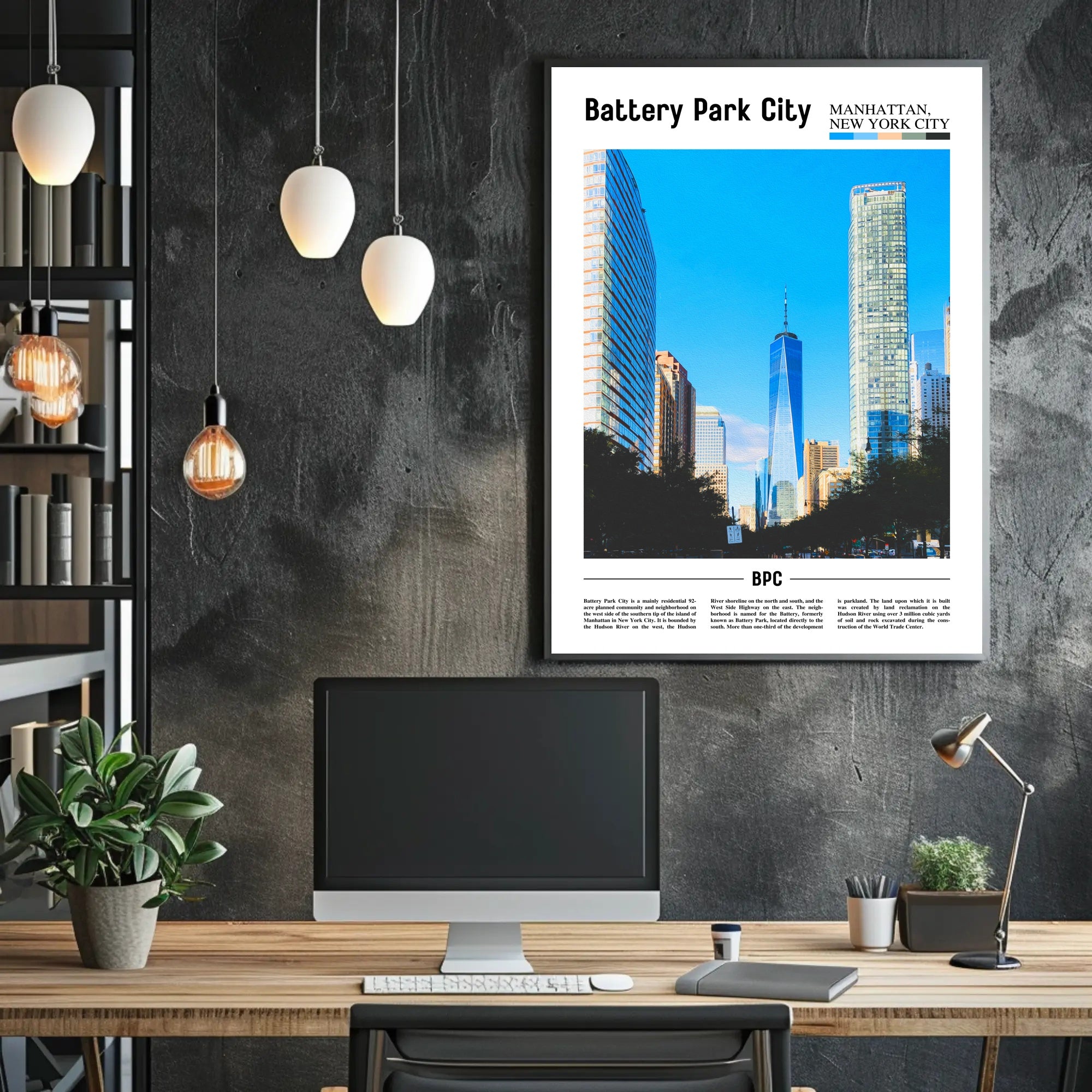 Battery Park City Modern Skyline Travel Poster PosterGoat