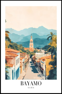 Bayamo Cuba Street Scene Watercolor Travel Poster PosterGoat