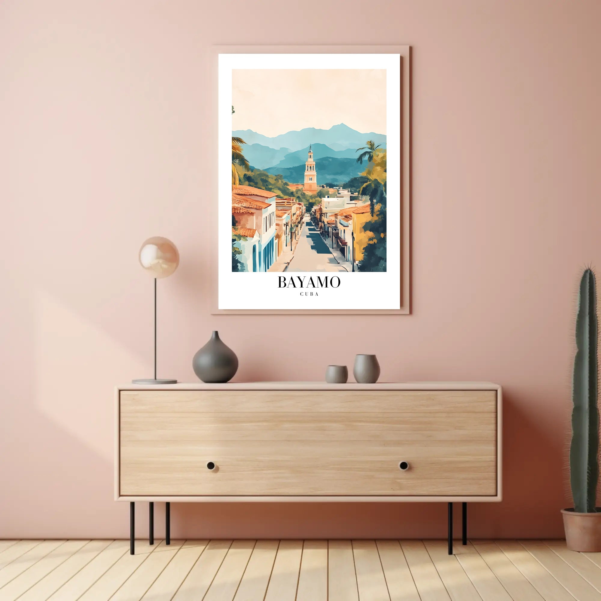 Bayamo Cuba Street Scene Watercolor Travel Poster PosterGoat