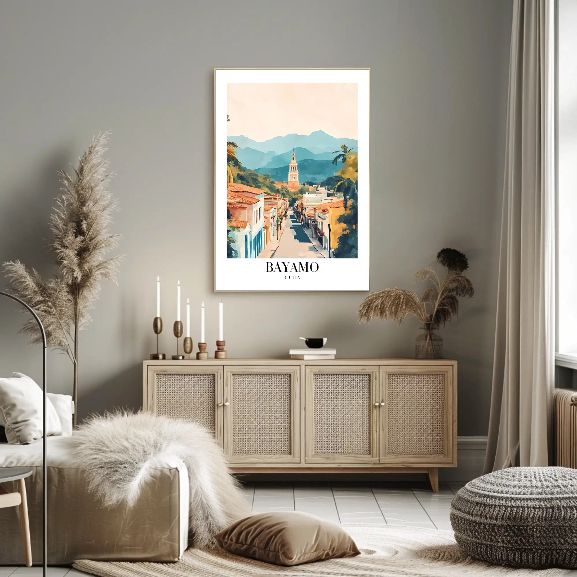 Bayamo Cuba Street Scene Watercolor Travel Poster PosterGoat