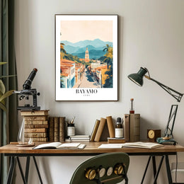 Bayamo Cuba Street Scene Watercolor Travel Poster PosterGoat
