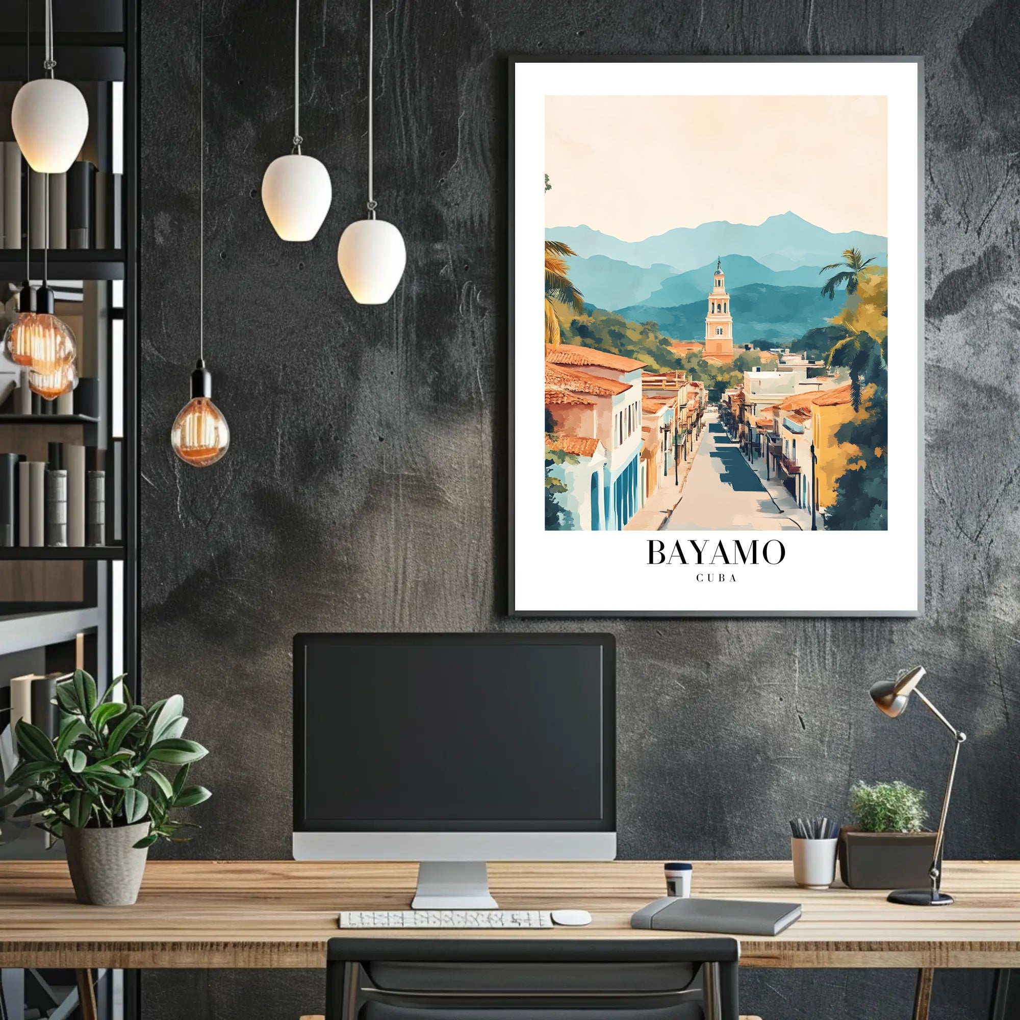 Bayamo Cuba Street Scene Watercolor Travel Poster PosterGoat