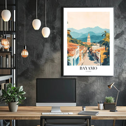 Bayamo Cuba Street Scene Watercolor Travel Poster PosterGoat