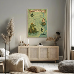 Bayou Beasts Vintage Adventure Map Cultural Poster PosterGoat