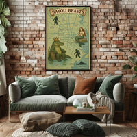 Bayou Beasts Vintage Adventure Map Cultural Poster PosterGoat