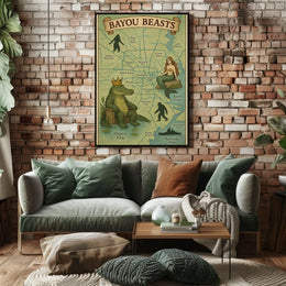 Bayou Beasts Vintage Adventure Map Cultural Poster PosterGoat
