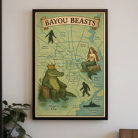 Bayou Beasts Vintage Adventure Map Cultural Poster PosterGoat