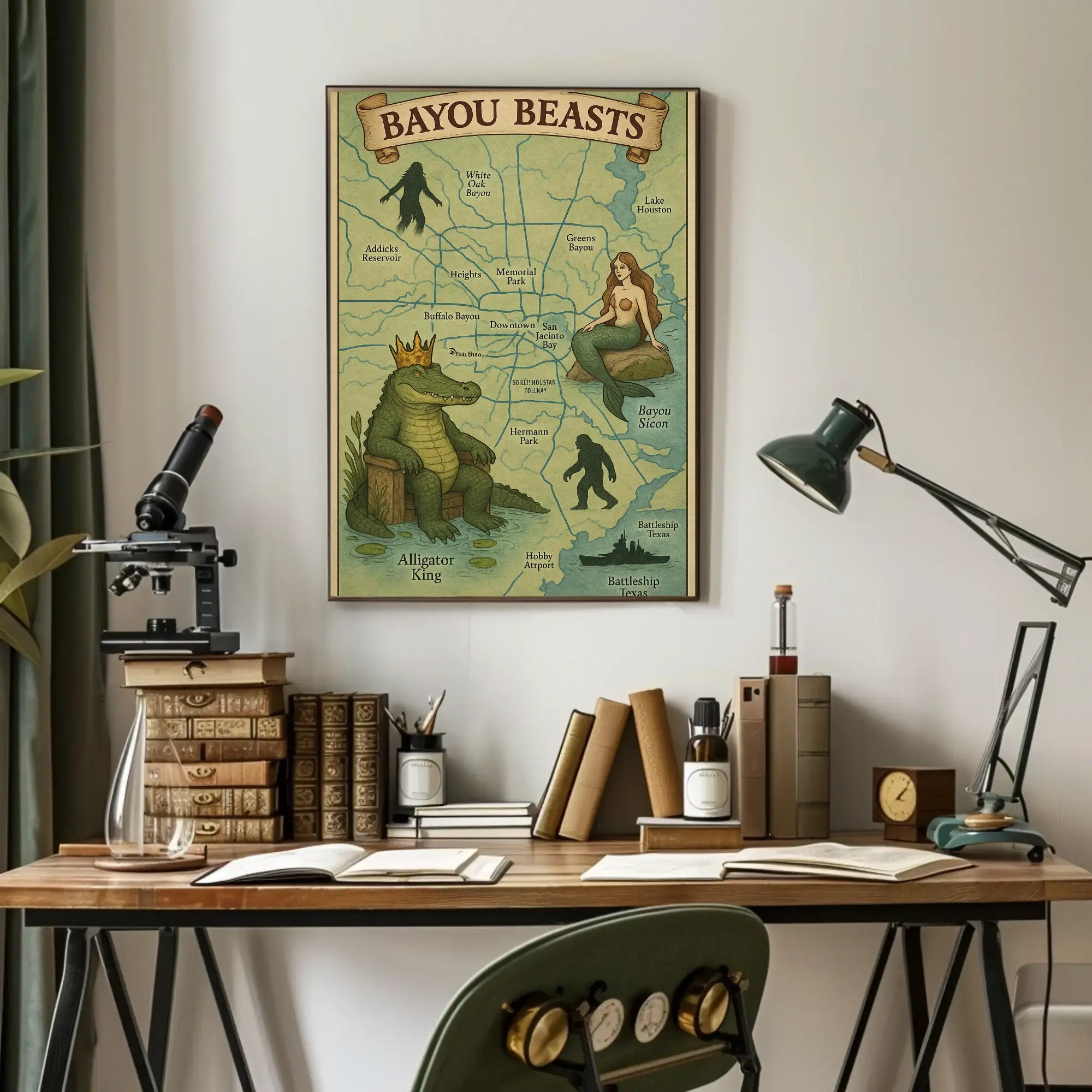 Bayou Beasts Vintage Adventure Map Cultural Poster PosterGoat